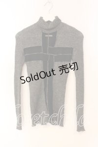 Jean Paul GAULTIER / スタンドネックリブクロスニット T160-168 グレーｘブラック O-25-12-23-002-GO-TO-YM-OS