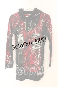 SEX POT ReVeNGe / パッチデザインロングパーカー M ブラックｘレッド O-25-12-23-020-SP-TO-YM-OS