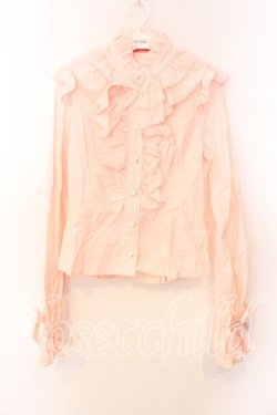 画像1: BABY,THE STARS SHINE BRIGHT / ロゴ刺繍入りリボンタイ付フリルブラウス【リボンタイ欠品】  ピンク O-25-12-25-041-BA-BL-IG-OS