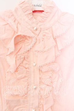 画像2: BABY,THE STARS SHINE BRIGHT / ロゴ刺繍入りリボンタイ付フリルブラウス【リボンタイ欠品】  ピンク O-25-12-25-041-BA-BL-IG-OS