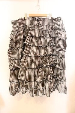 画像1: WONDERFUL WORLD / ギンガムティアードスカート【お直しあり】  クロ×シロ O-25-12-25-061-LO-SK-IG-OS