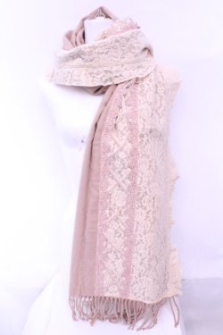 画像1: axes femme / 起毛レース切替大判ストール  ピンクベージュ O-25-12-25-1052-AX-ZA-IG-OS
