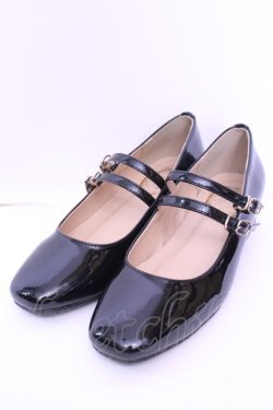 画像1: F&A / ダブルストラップスクエアトゥパンプス Ｌ クロ O-25-12-25-1062-LO-SH-IG-OS