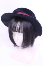画像1: axes femme / 配色リボンベロアハット 57.5cm クロ×ワイン O-25-12-25-1069-AX-AC-IG-ZT087 (1)