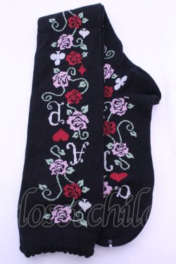 画像1: ALICE and the PIRATES / Hide-and-Seek with missin'Alice柄オーバーニーソックス  クロ O-25-12-25-1032-PA-ZA-IG-OS