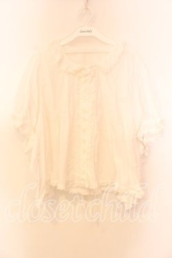 画像1: PINK HOUSE / タックフリルリボン半袖ブラウス【お直しあり】  シロ O-25-12-25-068-LO-BL-IG-OS