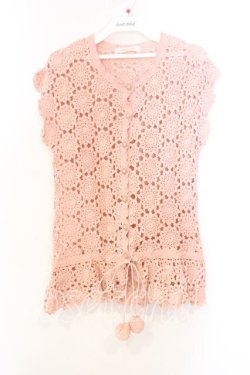 画像1: WONDERFUL WORLD / パッチワークかぎ編みベスト  ピンク O-25-12-25-078-LO-TO-IG-OS