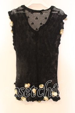 画像3: WONDERFUL WORLD / フラワーモチーフ鍵編みベスト  クロ O-25-12-25-087-LO-TO-IG-OS