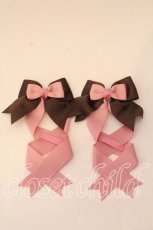 画像1: LOTUS ribbon / ツインテールリボンバレッタ  ピンク×ブラウン グログラン O-25-12-26-049-EL-ZA-IG-ZT432-F004 (1)