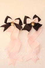 画像1: LOTUS ribbon / ツインテールリボンバレッタ  ピンク×ブラウン　チャーム O-25-12-26-051-EL-ZA-IG-ZT432-F004 (1)