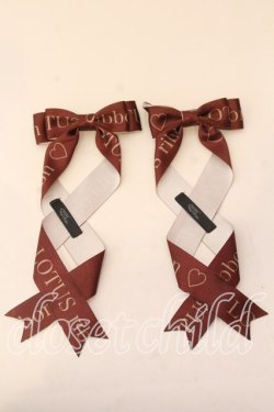 画像1: LOTUS ribbon / ツインテールリボンバレッタ  ブラウン×ロゴ O-25-12-26-055-EL-ZA-IG-OS