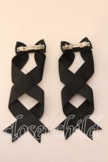画像2: LOTUS ribbon / ツインテールリボンバレッタ  クロ 　グログラン O-25-12-26-056-EL-ZA-IG-ZT432-F004 (2)