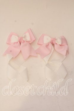 画像1: LOTUS ribbon / ツインテールリボンバレッタ  シロ×ピンクグログラン O-25-12-26-060-EL-ZA-IG-OS