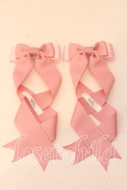 画像1: LOTUS ribbon / ツインテールリボンバレッタ  ピンク×グログラン O-25-12-26-061-EL-ZA-IG-OS