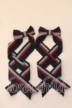 画像1: LOTUS ribbon / ツインテールリボンバレッタ  ネイビー×ストライプ O-25-12-26-062-EL-ZA-IG-OS