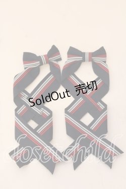 画像1: LOTUS ribbon / ツインテールリボンバレッタ  ネイビー×ストライプ O-25-12-26-062-EL-ZA-IG-ZT0110C