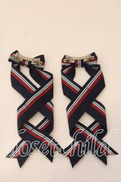 画像2: LOTUS ribbon / ツインテールリボンバレッタ  ネイビー×ストライプ O-25-12-26-062-EL-ZA-IG-OS
