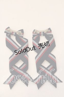 画像2: LOTUS ribbon / ツインテールリボンバレッタ  ネイビー×ストライプ O-25-12-26-062-EL-ZA-IG-ZT0110C