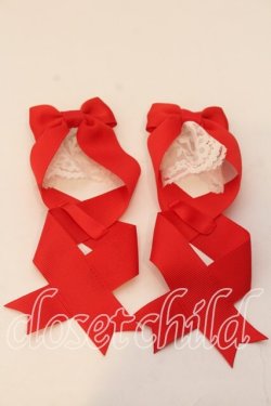 画像1: LOTUS ribbon / ツインテールリボンバレッタ  アカ×ジャボ風 O-25-12-26-073-EL-ZA-IG-OS