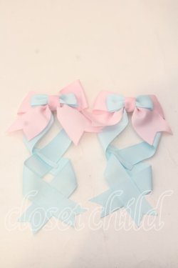 画像1: LOTUS ribbon / ツインテールリボンバレッタ  ピンク×サックス O-25-12-26-074-EL-ZA-IG-OS