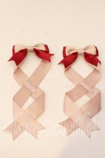 画像1: LOTUS ribbon / ツインテールリボンバレッタ  アカ×アイボリー O-25-12-26-078-EL-ZA-IG-ZT432-F003 (1)