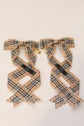 LOTUS ribbon / ツインテールリボンバレッタ  ベージュチェック×バイオリンチャーム O-25-12-26-085-EL-ZA-IG-OS