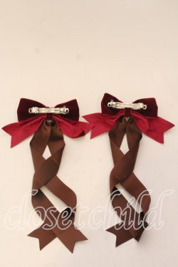 画像2: LOTUS ribbon / ツインテールリボンバレッタ  ブラウン×ベロアワイン O-25-12-26-087-EL-ZA-IG-OS