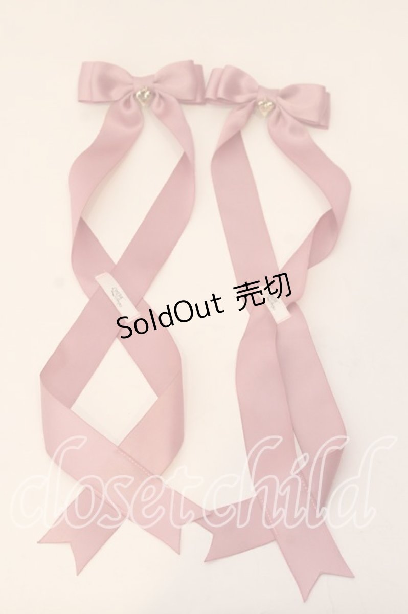 画像1: LOTUS ribbon / ツインテールリボンバレッタ  濃ピンク ハートチャーム O-25-12-26-094-EL-ZA-IG-ZT432-F003 (1)