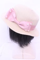 画像2: m petit by misako / TT*AMPLリボンカンカン帽 57.5ｃｍ ベージュ×ピンクリボン O-25-12-26-1007-LO-AC-OW-ZT087 (2)