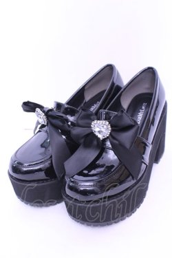 画像1: DearMyLove / ビジューリボン厚底ローファー 23.0ｃｍ クロ O-25-12-26-1083-EL-SH-OW-OS