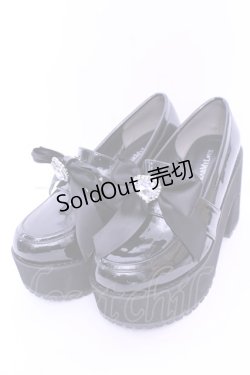 画像1: DearMyLove / ビジューリボン厚底ローファー 23.0ｃｍ クロ O-25-12-26-1083-EL-SH-OW-OS