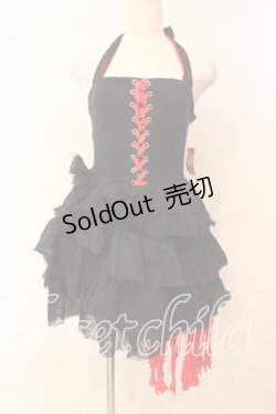 画像1: HELL CAT PUNKS / ガーゼ異素材ホルターワンピース  ブラック×レッド O-25-12-29-001-PU-OP-IG-OS