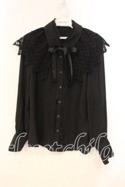 画像1: axes femme / レースケープ風リボン付きブラウス M クロ O-25-12-29-043-AX-BL-OW-OS