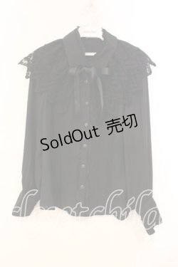 画像1: axes femme / レースケープ風リボン付きブラウス M クロ O-25-12-29-043-AX-BL-OW-ZT0104P