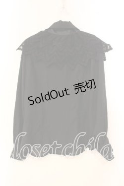 画像2: axes femme / レースケープ風リボン付きブラウス M クロ O-25-12-29-043-AX-BL-OW-ZT0104P