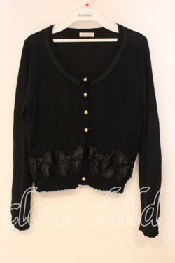 画像1: axes femme / サテンリボンニットカーディガン M クロ O-25-12-29-060-AX-TO-OW-OS