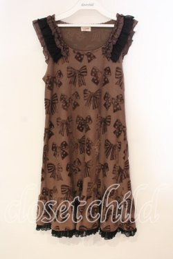 画像1: Emily Temple cute / リボン柄ベロアノースリーブワンピース  ブラウン O-25-12-29-026-ET-OP-OW-OS