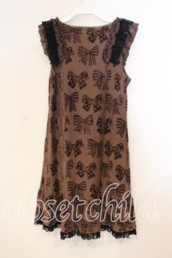 画像2: Emily Temple cute / リボン柄ベロアノースリーブワンピース  ブラウン O-25-12-29-026-ET-OP-OW-OS
