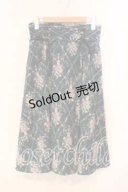 画像1: axes femme / フラワーパターンミドルスカート M グリーン O-25-12-29-032-AX-SK-OW-ZT0104P