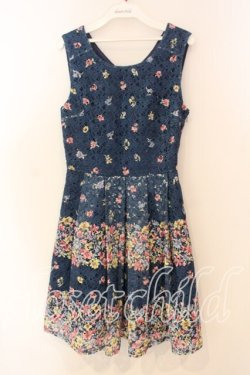 画像1: LIZ LISA / レースボーダーフラワーワンピース  ネイビー O-25-12-30-037-LO-OP-IG-OS