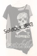 ALGONQUINS / レーススカルプリントロングTシャツ  ブラック×グレー O-25-12-30-042-AL-OP-IG-OS