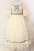 AmaStacia / Salley Gardens エンパイアウエストワンピース M アイボリー×グリーン O-25-12-30-062-PU-OP-OW-ZT0104P