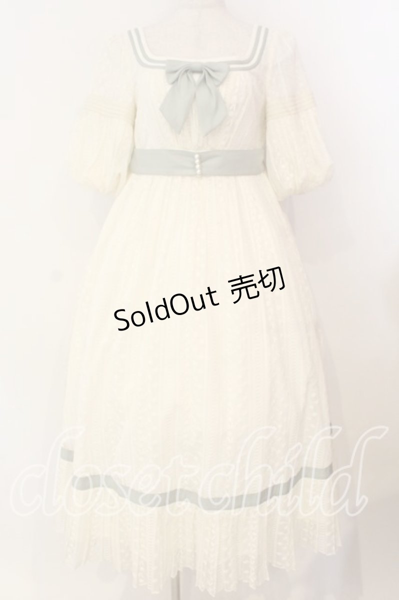 画像1: AmaStacia / Salley Gardens エンパイアウエストワンピース M アイボリー×グリーン O-25-12-30-062-PU-OP-OW-ZT362 (1)