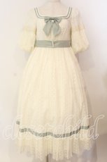 画像1: AmaStacia / Salley Gardens エンパイアウエストワンピース M アイボリー×グリーン O-25-12-30-062-PU-OP-OW-ZT362 (1)