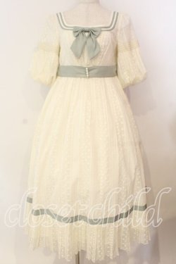 画像1: AmaStacia / Salley Gardens エンパイアウエストワンピース M アイボリー×グリーン O-25-12-30-062-PU-OP-OW-OS