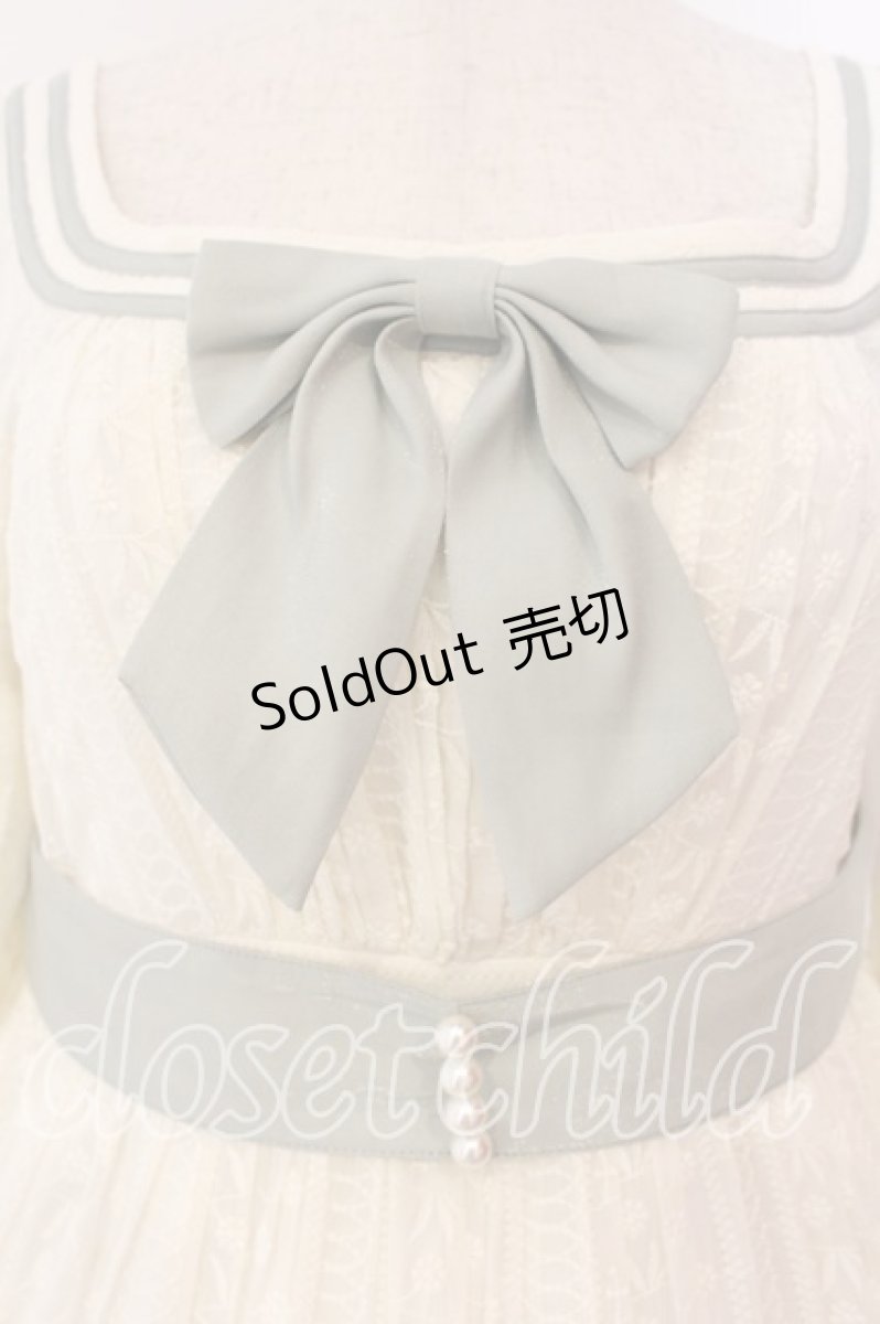 画像2: AmaStacia / Salley Gardens エンパイアウエストワンピース M アイボリー×グリーン O-25-12-30-062-PU-OP-OW-ZT362 (2)