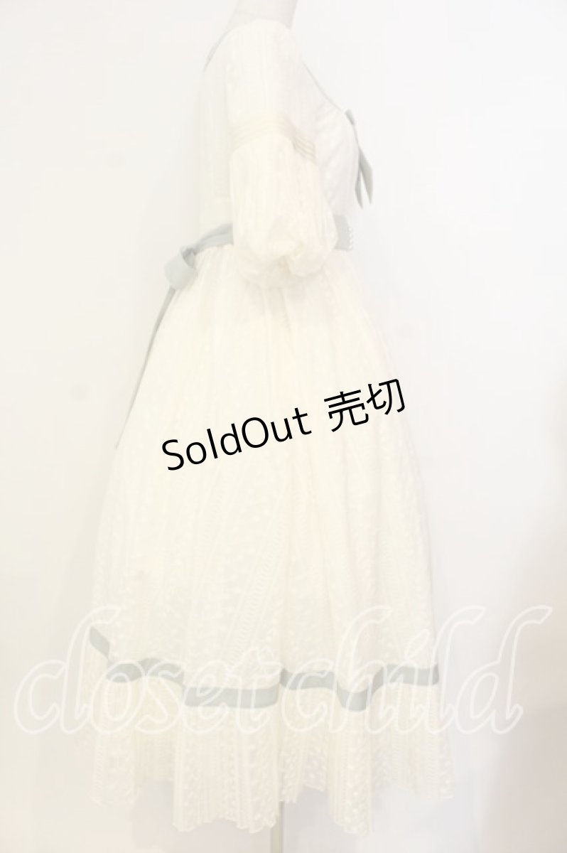 画像4: AmaStacia / Salley Gardens エンパイアウエストワンピース M アイボリー×グリーン O-25-12-30-062-PU-OP-OW-ZT362 (4)