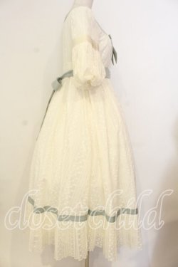 画像4: AmaStacia / Salley Gardens エンパイアウエストワンピース M アイボリー×グリーン O-25-12-30-062-PU-OP-OW-OS