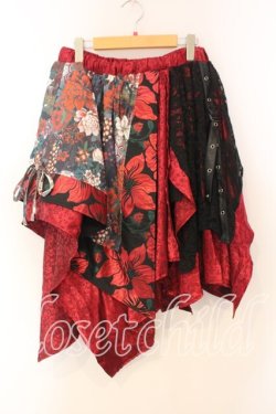画像1: Qutie Frash / 和柄アシメスカート  レッド O-25-12-30-072-QU-SK-OW-OS