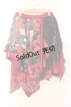 画像1: Qutie Frash / 和柄アシメスカート  レッド O-25-12-30-072-QU-SK-OW-OS